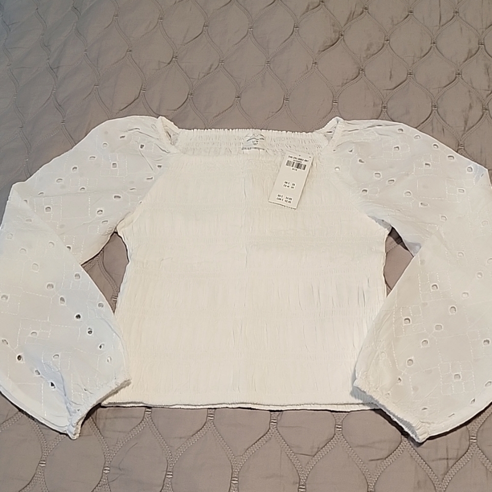 A&F long-sleeve eyelet smocked top